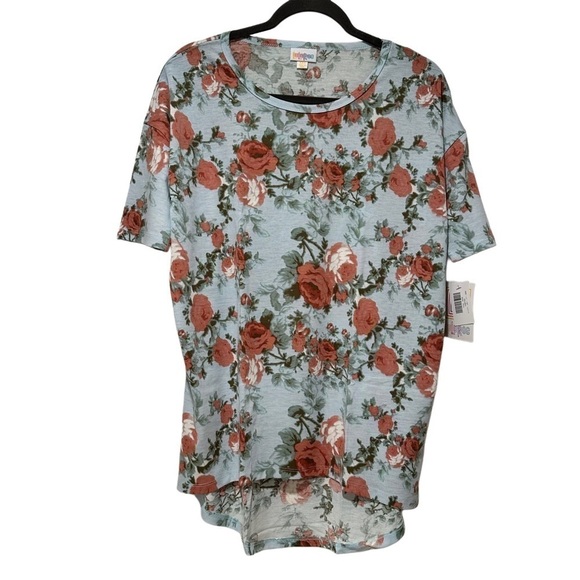 LulaRoe Irma Tunic Short Sleeve Rose Soft Light Blue White Red XXS-XS 00-0 - Picture 4 of 13